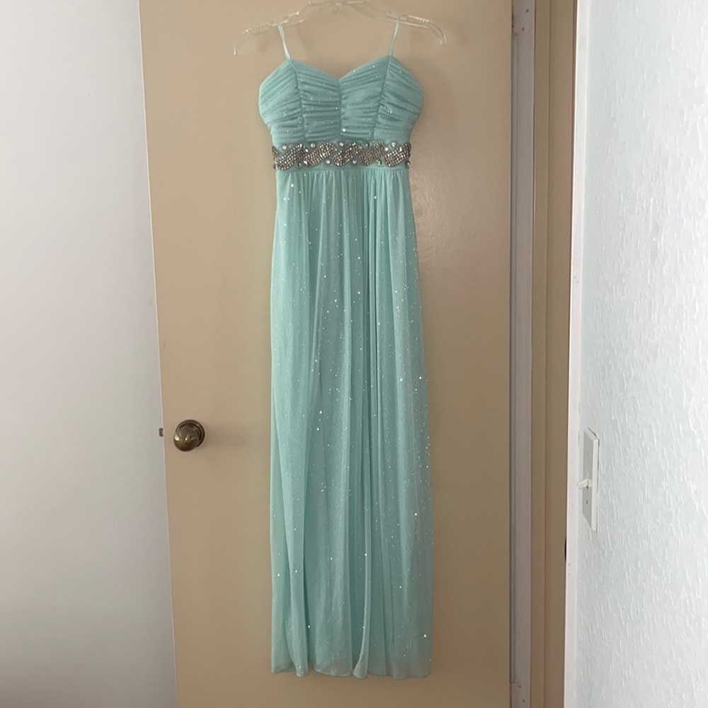 Trixxi jeweled strapless stardust baby blue maxi dress